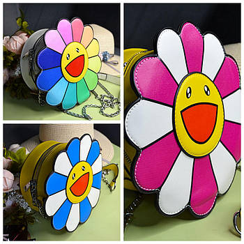 Сумка жіноча кругла на блискавці Ромашка з ремінцем ланцюжком Luna