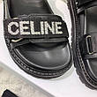 Жіночі чорні шкіряні сандалії Celine з білими написами Селін босоніжки сандалі на високій платформі, фото 11