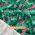 Трикотаж біфлекс (купальник) матовий принт Папоротник на рожевому, фото 2