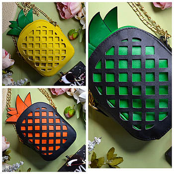 Сумка жіноча на блискавці Ананас з ремінцем ланцюжком у різних кольорах Luna