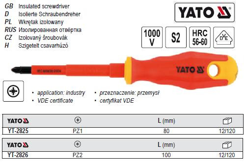 Викрутка викрутка діелектрична ізольована 1000V PZ1 l=80мм YATO-2825