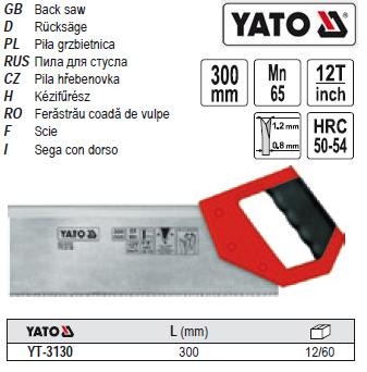 Ножовка ножiвка пасовочна для стусла 12 з/1" l=300 мм YATO-3130