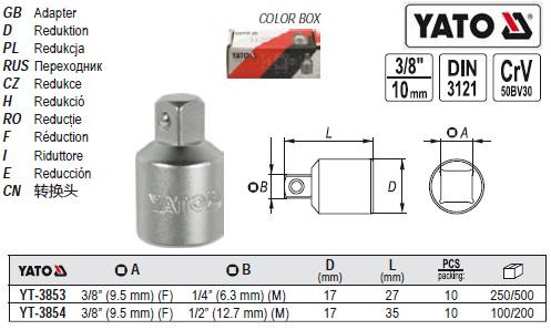 Переходник YATO перехідник M=3/8"(F)/1/2"(М) L=35 мм YT-3854