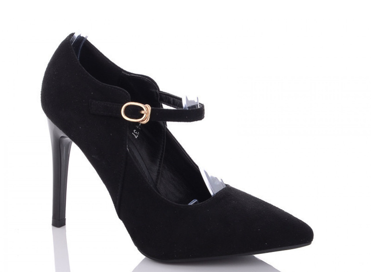 Замшеві жіночі чорні туфлі на шпильці  36-39