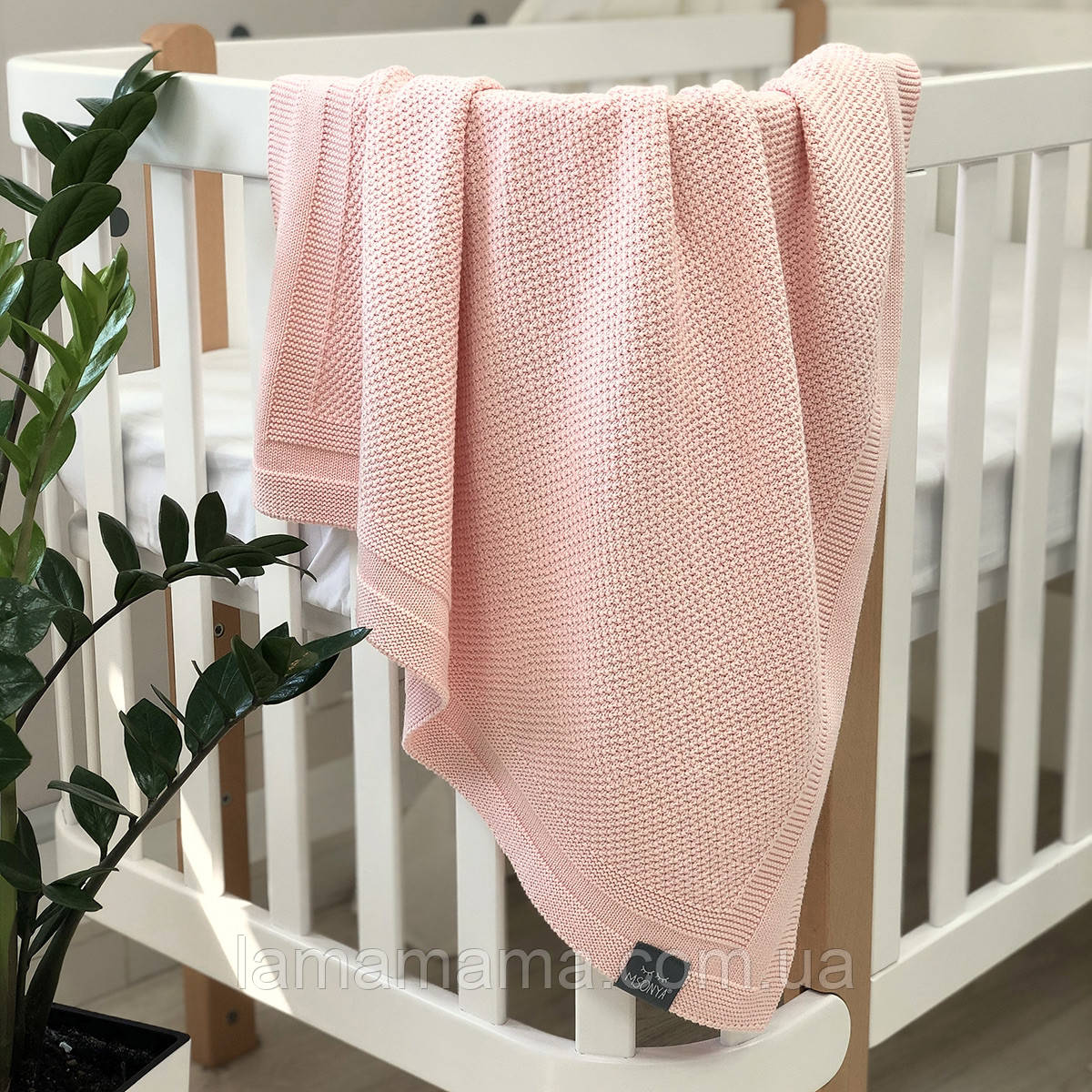 Плед в'язаний бавовняний Рогожка персик 80х100 см MSonya, фото 1
