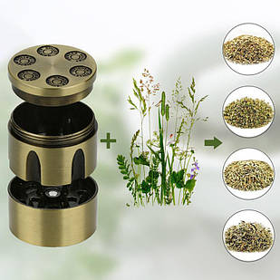 Три шаровий 40 мм гриндер для трав, шишок, тютюну та спецій ☘️ Gold Metal Tobacco Grinder D171