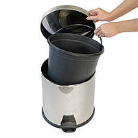 Металеве відро для сміття з педаллю 12Л, нержавіюча сталь, хром Efor, фото 4