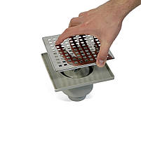 Трап із вертикальним відведенням душовий квадратний ECO DRAIN 15x15 см із сухим затвором, грати NEO SANPREIS, фото 3
