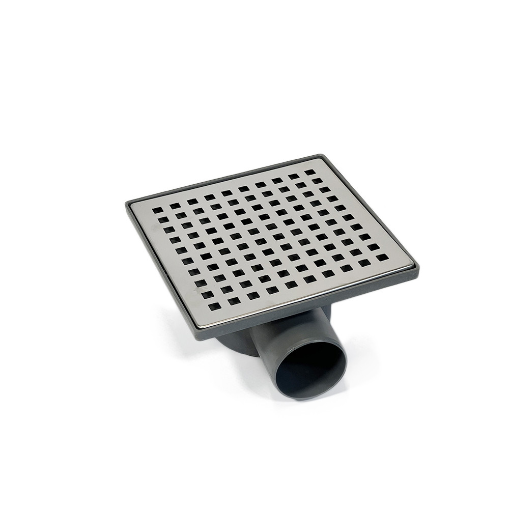 Зливний квадратний трап ECO DRAIN 15x15 см, горизонтальний, з сухим затвором, грати квадратні Sanpreis