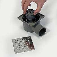 Трап горизонтальний для душу із сухим гідрозатвором DRAIN KLEPPER 10x10 см грати квадратні NEO SANPREIS, фото 6