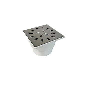 Душовий трап у підлогу вертикальний квадратний 15х15 см DN110 сухий затвор із ґратами із сталі SANPREIS