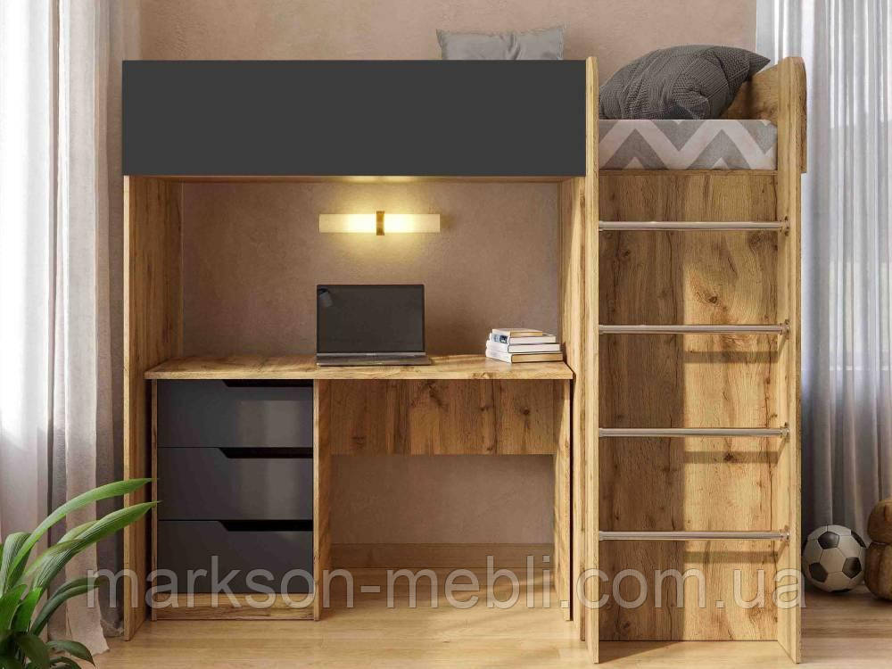 Ліжко з письмовим столом, шафою для одягу та відкритими полицями MS730