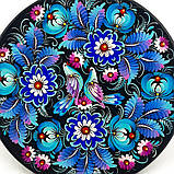 Тарілка декоративна кругла Петриківський розпис із дерева 30см малюнок БЛАКИТНІ КВІТИ Український сувенір, фото 2