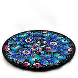 Тарілка декоративна кругла Петриківський розпис із дерева 30см малюнок БЛАКИТНІ КВІТИ Український сувенір, фото 8