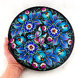 Тарілка декоративна кругла Петриківський розпис із дерева 30см малюнок БЛАКИТНІ КВІТИ Український сувенір, фото 10