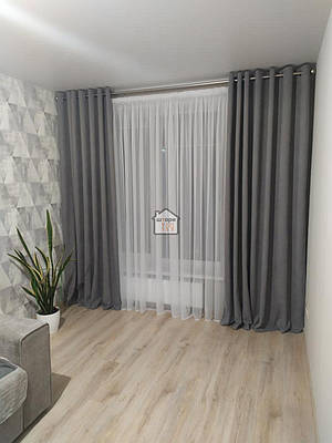 Сірі однотонні штори Мікровелюр матові на вікна до спальні, зал №166, 2 штори