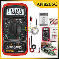 Мультиметр тестер цифровой AN8205C, измеритель напряжения тока сопротивления, вольтметр амперметр красный