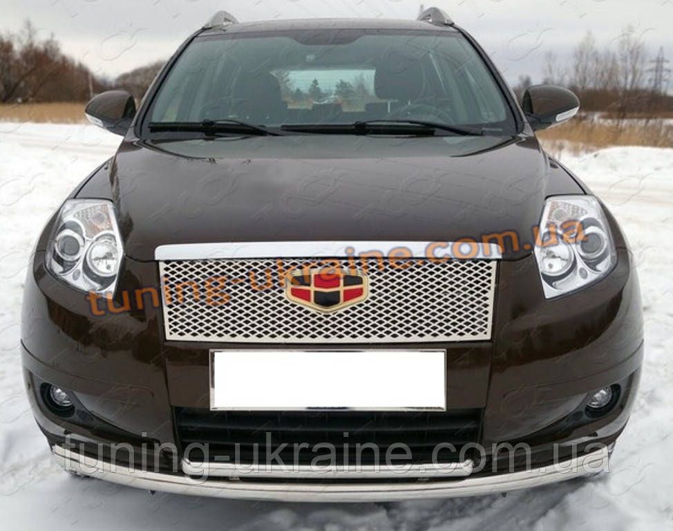 Защита переднего бампера труба двойная D60-42 на Geely Emgrand X7 2012 - фото 1 - id-p315324643