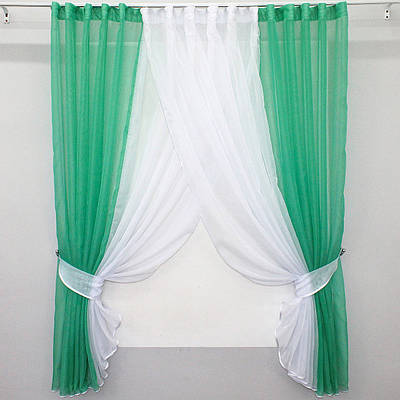 Кухонні шторки (400х170см.) з підв'язками. Колір м'ятний з білим. Код 096к 50-993