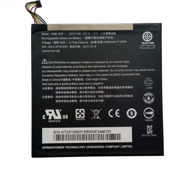Акумуляторна батарея 30107108 для мобільного телефону Acer Iconia Tab 8 A1-840, A1-840FHD, W1-810
