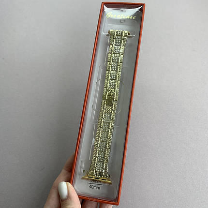 Ремінець для Apple Watch 41 mm металевий блоковий ремінець зі стразами на епо ​​вотч 41 мм золотий i4e, фото 3