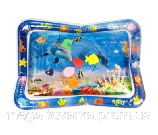 Розвиваючий надувний дитячий водний килимок Водяний акваковрик з водою та рибками для малюків 65х45 см