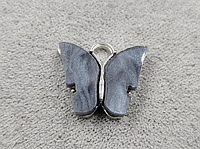 Підвіска метелик 13*14 мм із сірим перламутром у металі сталевого кольору