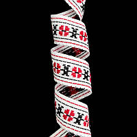 Лента отделочная с украинским орнаментом 35 мм цвет белая с красно-черным орнаментом