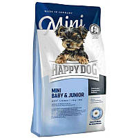 Сухий корм з птицею і лососем для цуценят дрібних порід Happy Dog Mini Baby & Junior 8 кг