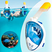 Маска для плавания на все лицо L/XL "Free Breath - M2068G" Синяя, снорклинг маска полнолицевая с трубкой (NS)