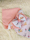 Плед конверт для немовлят на виписку, муслін, персиковий з принтом, фото 2