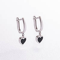 Серьги "Сердечки" в белом золоте (эмаль) 
с08338 ZIPMARKET