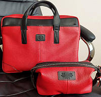 Красная сумка для ноутбука/документов + ПОДАРОК! косметичка-несессер из натуральной кожи Tom Stone