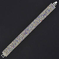 Браслет жіночий на руку сріблястої доріжки каменів 8 рядів довжина 19 см ширина 17 мм бензиновий відтінок