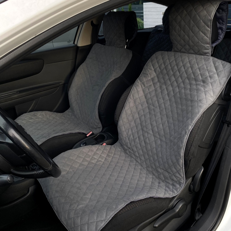 Чохли універсальні накидки - майки на 2 передні та заднє сидіння авто з алькантари, сірі (З підголівниками)