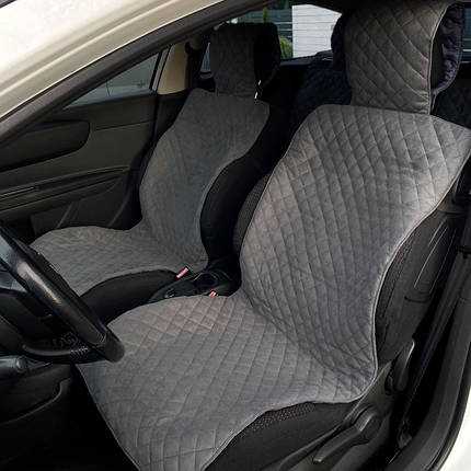 Чохли універсальні накидки - майки на 2 передні та заднє сидіння авто з алькантари, сірі (З підголівниками), фото 1