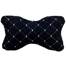 Автомобільна подушка на підголівник з алькантари (Еко-замша) Чорна з білою прошивкою Lux 1 шт, фото 5