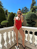 Женский шикарный однотонный купальник красного цвета , базовый женский слитный купальник красный