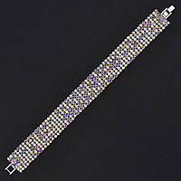 Браслет жіночий на руку сріблястої доріжки каменів 7 рядів довжина 19 см ширина 17 мм бензиновий відтінок