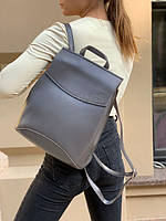 Стильная женская сумка-рюкзак большого размера из натуральной кожи серого цвета