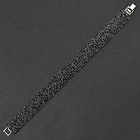Браслет женский многорядный мягкий черный с кристаллами длинна 20 см ширина 13 мм 6 рядов камней