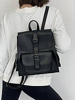 Стильный женский рюкзак с карманами большого размера с эко кожи черный