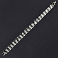 Браслет жіночий м'який металевий на руку сріблястої доріжки кристалів 5 рядів завдовжки 19 см ширина 11 мм