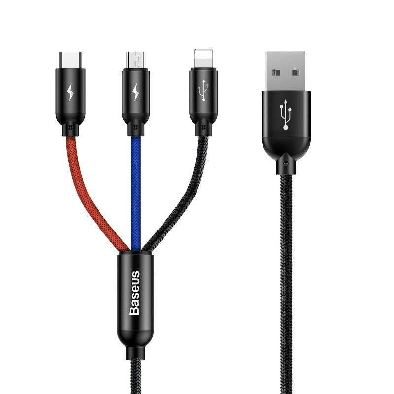 USB кабель 3в1 Micro USB/Lightning/Type-C Baseus Three Primary Colors | 0.3m, 3.5A | Black