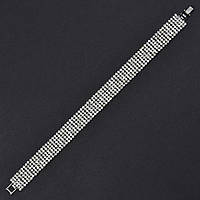 Браслет жіночий м'який металевий на руку сріблястої доріжки кристалів 6 рядів довжина 19 см ширина 13 мм