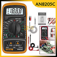Мультиметр тестер цифровой AN8205C, измеритель напряжения тока сопротивления, вольтметр амперметр желтый