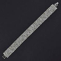 Браслет жіночий м'який металевий на руку сріблястої доріжки кристалів 8 рядів завдовжки 19 см ширина 17 мм