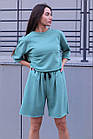 Жіночий літній костюм оверсайз Футболка + Шорти бірюзовий Костюм-двійка на літо, фото 2
