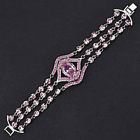 Браслет жіночий м'який металевий на руку сріблястий із великими кристалами довжина 17 см ширина 33 мм