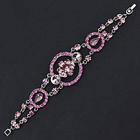 Браслет жіночий м'який металевий на руку сріблястий із великими кристалами довжина 17 см ширина 33 мм